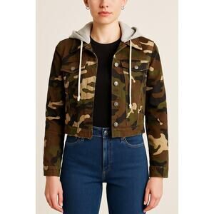 Veronica Beard Cara Camo Terry Hooded Dickey Jacket Cropped size Large